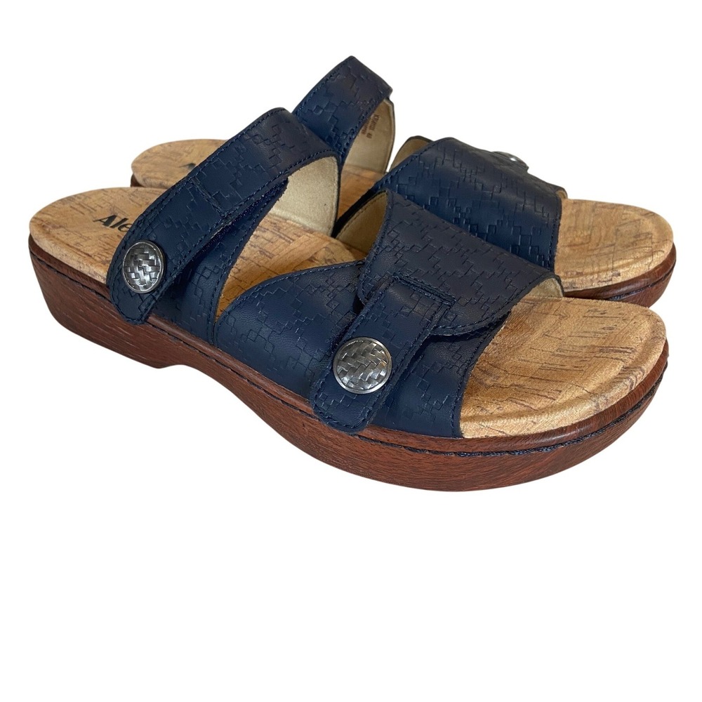 Alegria‎ Navy Blue Leather Cork Footbed Comfort Sandals Women Size 40 US 9.5-10